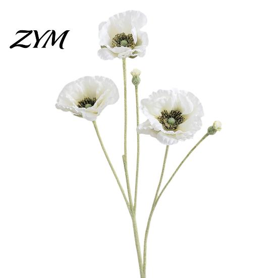 Realistic Faux Plants for Wedding 5 Heads Artificial Poppies Flowers with Stems, Silk Fake Flowers, Natural Look Floral Stems Bouquet Table
