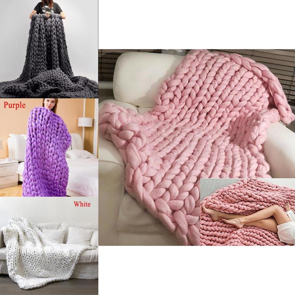 Large Soft Chunky Knitted Thick Wool Blanket With Versatile Colors For Cozy Comfort