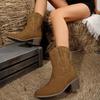 Plus Size Classic Western Boots for Woman 2024 Faux Suede Pointed Toe Ankle Boots Women Comfort Thick Heels Cowboy Botas Female