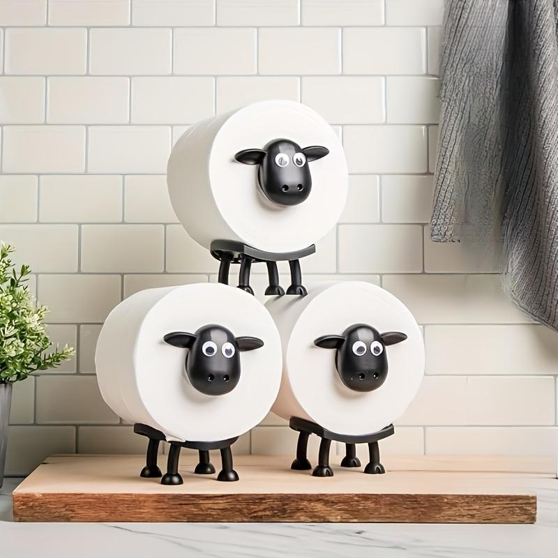 Adorable Sheep-Shaped Toilet Paper Holder - 3D Printed Black Plastic, Freestanding Bathroom Tissue Rack with Over-the-Top Installation