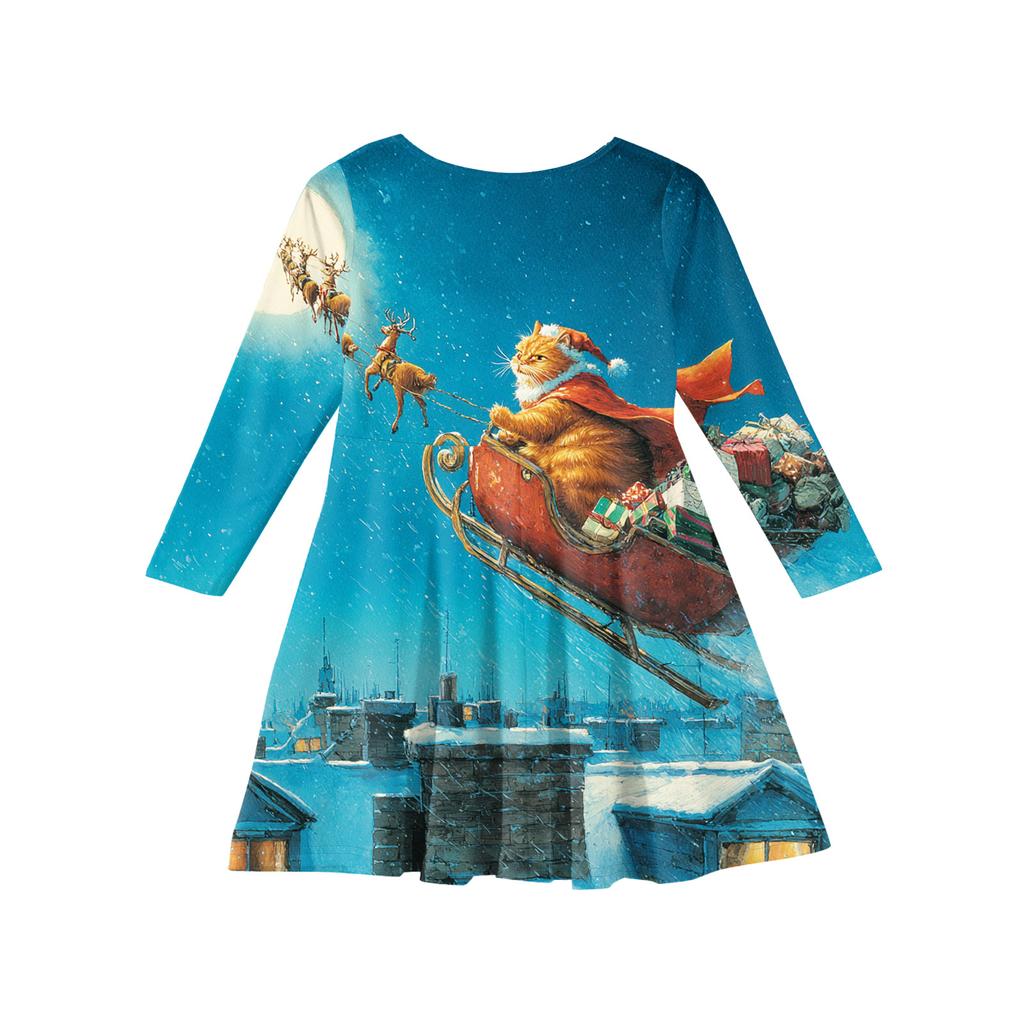 Girls' Princess Dress - Long Sleeve A-Line T-Shirt Dress Christmas Day