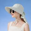 Big Bowknot Sunshade Bucket Hat with Shawl Aiti UV Fishman Hat New Design Bow Sun Hat  Beach