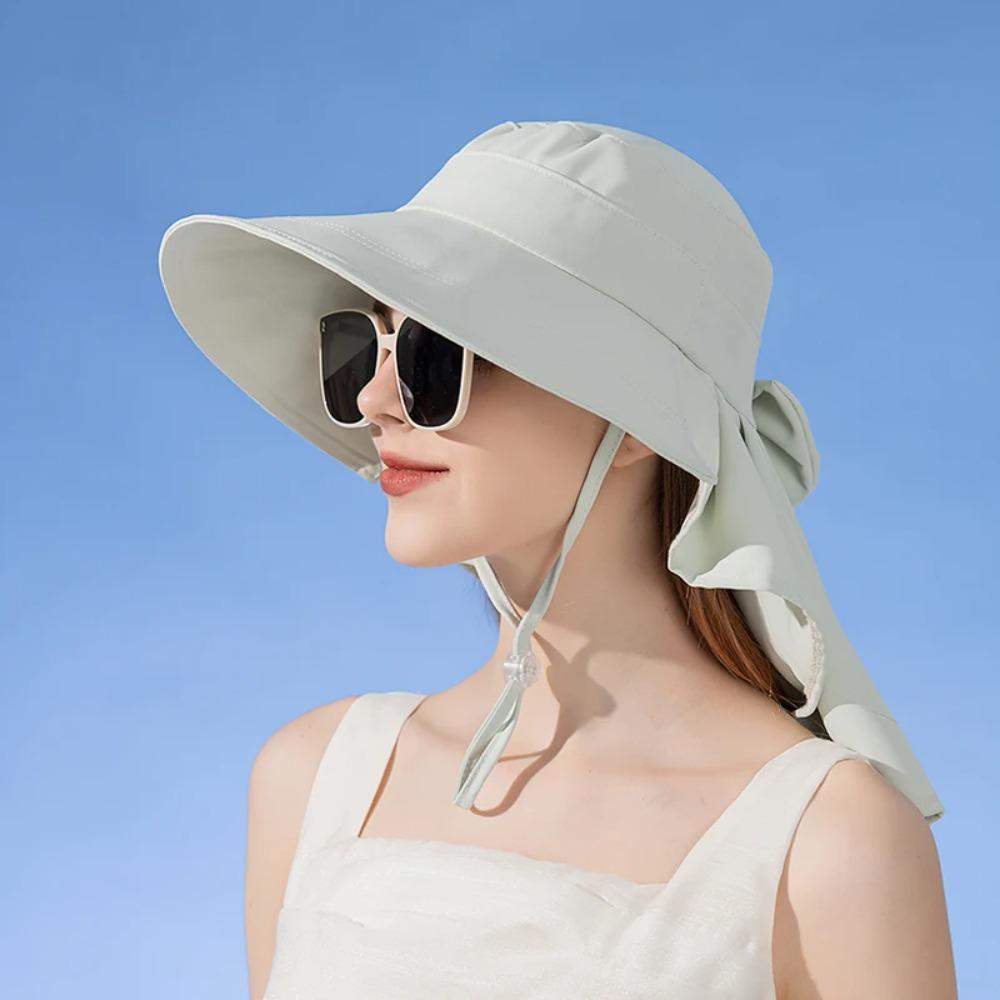 Big Bowknot Sunshade Bucket Hat with Shawl Aiti UV Fishman Hat New Design Bow Sun Hat Beach