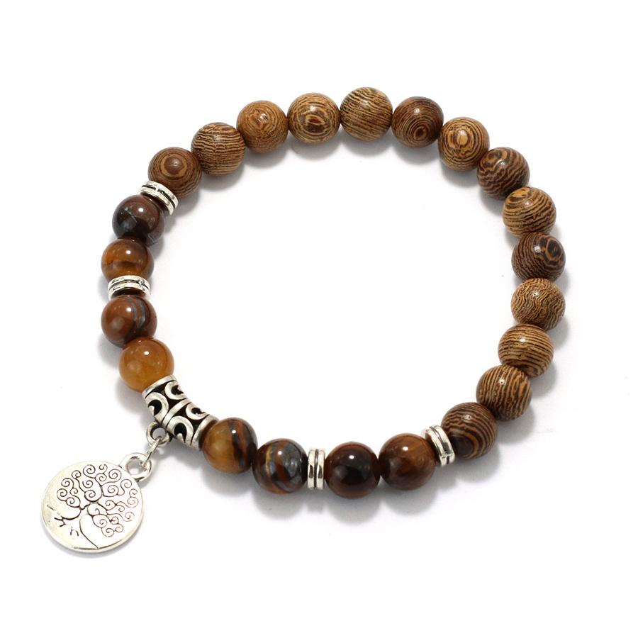 8mm Handmade Natural Stone and Wood Bracelet Lava Stone Men Brazelet Ethnic Style Tree of Life Turquoise Braslet Yoga Jewelry