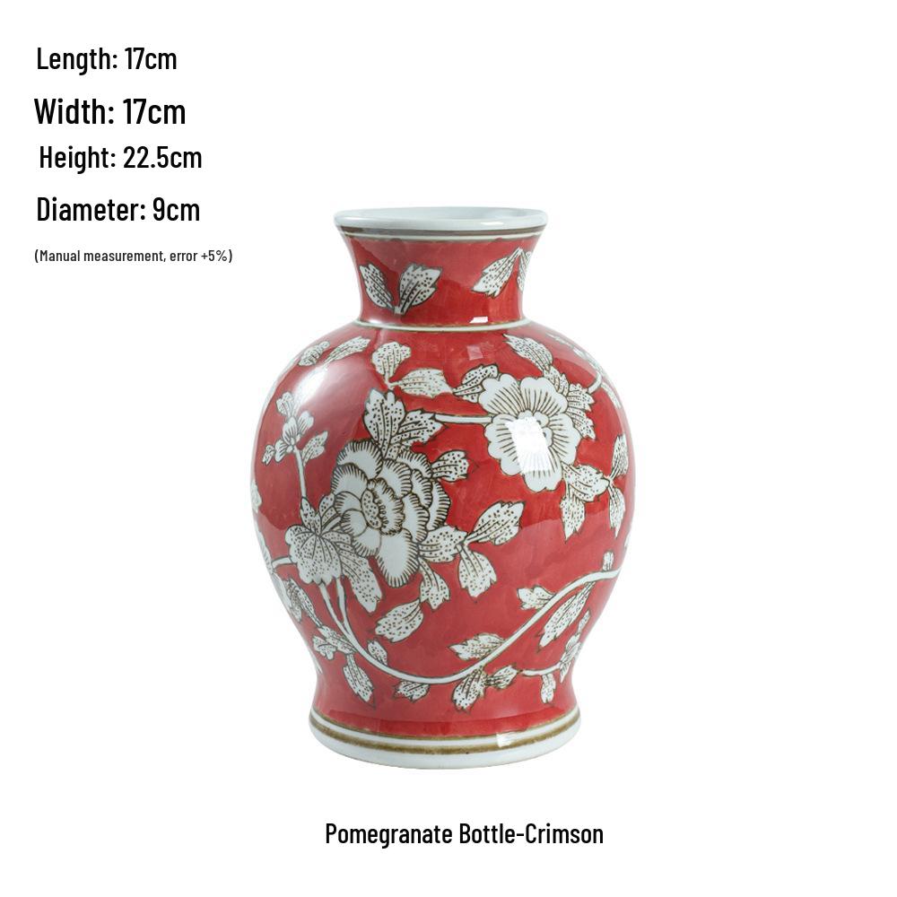 Китайская красная керамическая ваза середины века - Новогоднее специальное украшение для гостиной или свадебные композиции из шелковых цветов