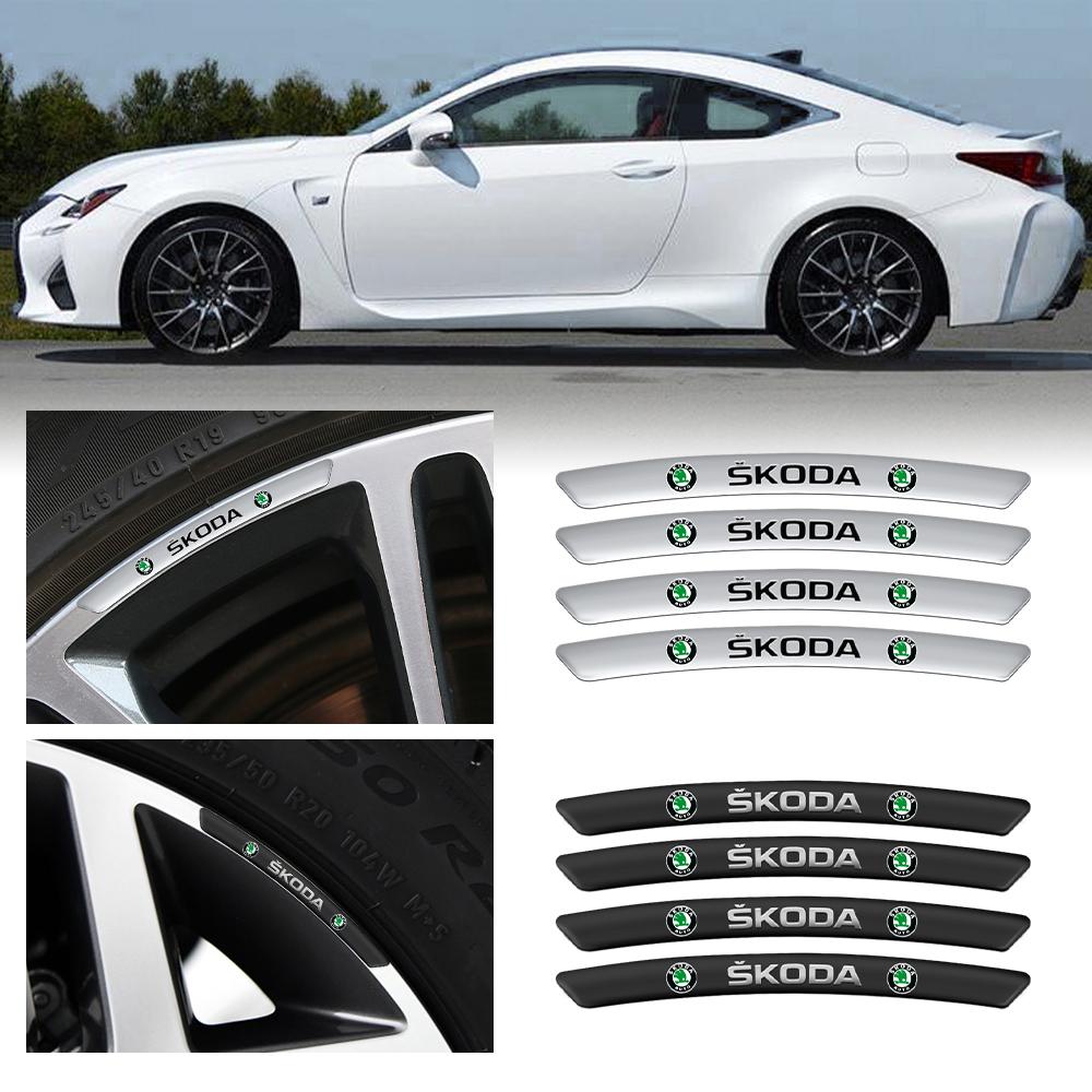 4Pcs Car Wheel Hub Rim Tire Decoration Stickers Decals Auto Accessories For Skoda Kodiaq Octavia Enyaq Kamiq Scala Rapid Superb KER1