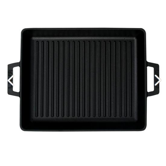 Литая прямоугольная сковорода-гриль Чугунная твердая двойная ручка Размеры 26x32 см.