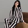 Pajamas Ladies Autumn And Winter Flannel Homewear Winter Coral Fleece Thickened Fleece Warm Striped Set