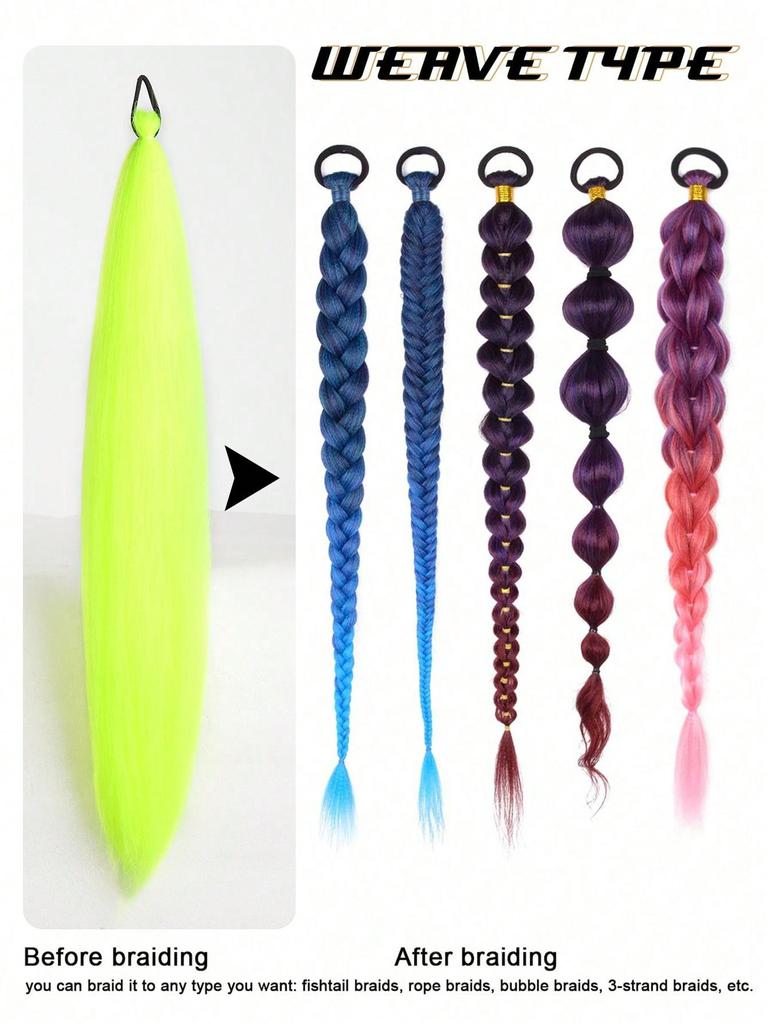 Synthetic Ponytail 1 Pack Braid Extension, Full of Color Ponytail Extension, with Elastic Tie Straight Tube Sleek Wrap Extension Hair