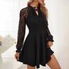 An Elegant French Color-blocking Lace Lace-up Long-sleeved Dress for Ladies In Spring