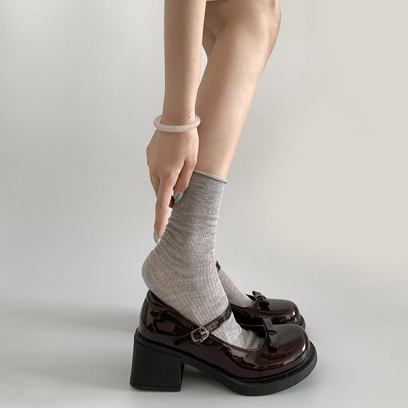 Туфли Мэри Джейн на высоком каблуке в французском стиле, женские, новинка 2025 года, коричневые, с круглым носком, с бантом, в британском стиле, маленькие кожаные туфли