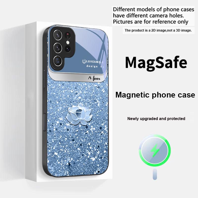 Розовый градиентный лотос Для Samsung S25 S25 Edge S25Ultra S8 9 10 20 S21 Pro 22 Plus S23 FE S24 Ultra Magsafe Стеклянный чехол для телефона