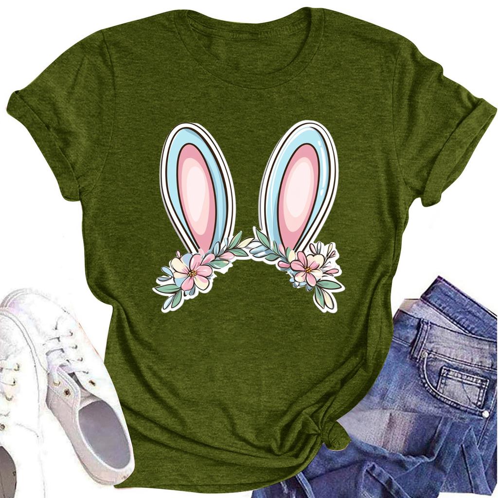 Women's Printed Round Neck Short-sleeved T-shirt Top