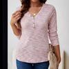 Осенние топы с длинным рукавом футболка повседневная пуговицы V-образный вырез свитера женская одежда