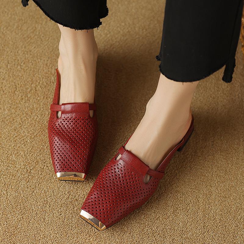 Новые женские сандалии из натуральной кожи с квадратным носком, удобные повседневные тапочки для лета, низкие каблуки, тапочки Muller, летняя обувь для женщин