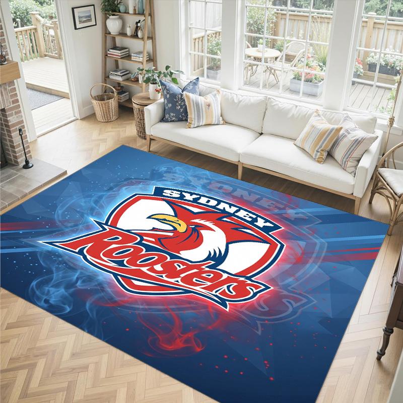 Sydney Roosters Design Crystal Velvet Carpet Cozy Non?Slip Printed Rug For Bedroom Living Room Entrance