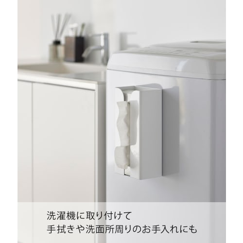Yamazaki Tower Magnetic Plastic Bag & Kitchen Paper Holder, White, Approx. W13 x D8.3 x H26cm, Tissue Case, Plastic Bag Holder, Easy Installation, Mod