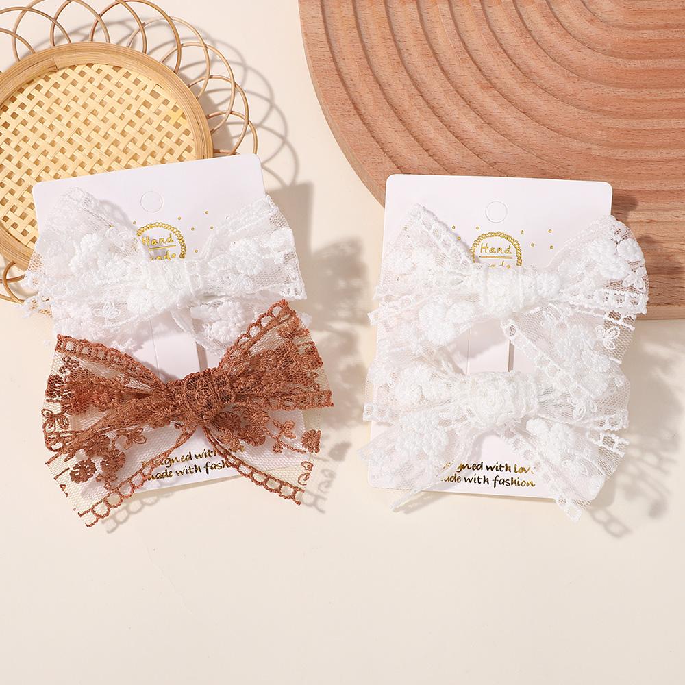 2Pcs/Set Cute Solid Lace Cutout Bowknot Hair Clips for Baby Girls Handmade Bows Hairpin Barrettes Headwear Kids Hair Accessories