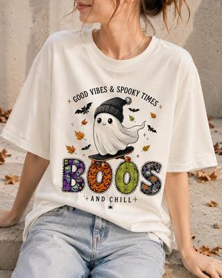 Spooky Ghost Boo Shirt, Cute Halloween Graphic Tee, Fall Ghost T-Shirt, Cozy Autumn Shirt, Boo and Chill Halloween Gift