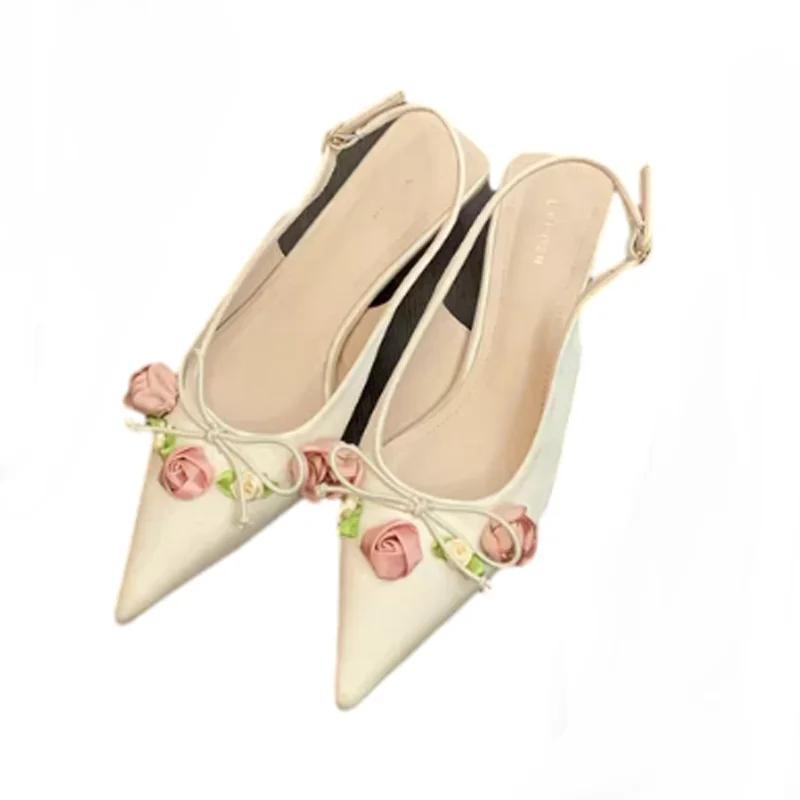 Модные женские туфли на каблуке с острым носком, элегантные шлепанцы с цветком, летние модные туфли-лодочки, женские босоножки для платья, тренд 2025, уютные женские zapatos