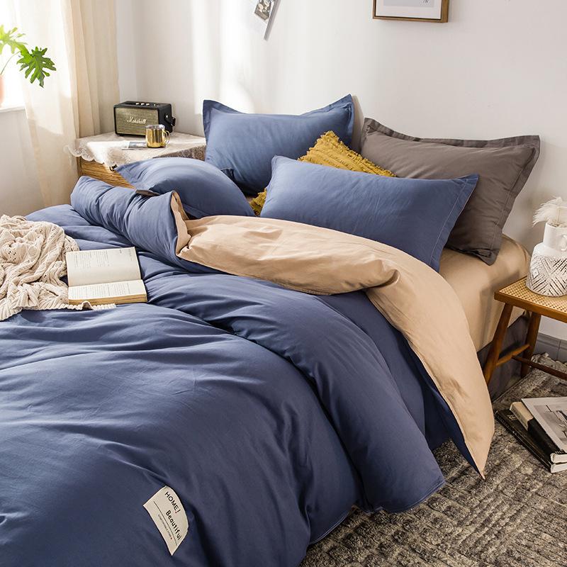 Ins стиль, сплошной цвет, хлопковая простыня из четырех предметов, пододеяльник, кровать из чистого хлопка, двойное одеяло, комплект из трех предметов