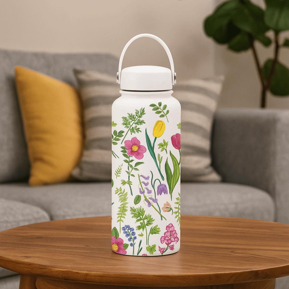 Creative Outdoor Insulated Mug 1L Floral Insulated Bottle Thermal Water Bottle Kitchen Supplies