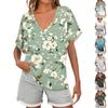 Womens Short Sleeve V-Neck Shirts Floral Print Loose Casual Basic Tees Summer Tops