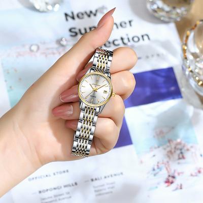 Деловые женские водонепроницаемые кварцевые часы из нержавеющей стали с золотым браслетом, часы с дисплеем даты, спортивные женские часы