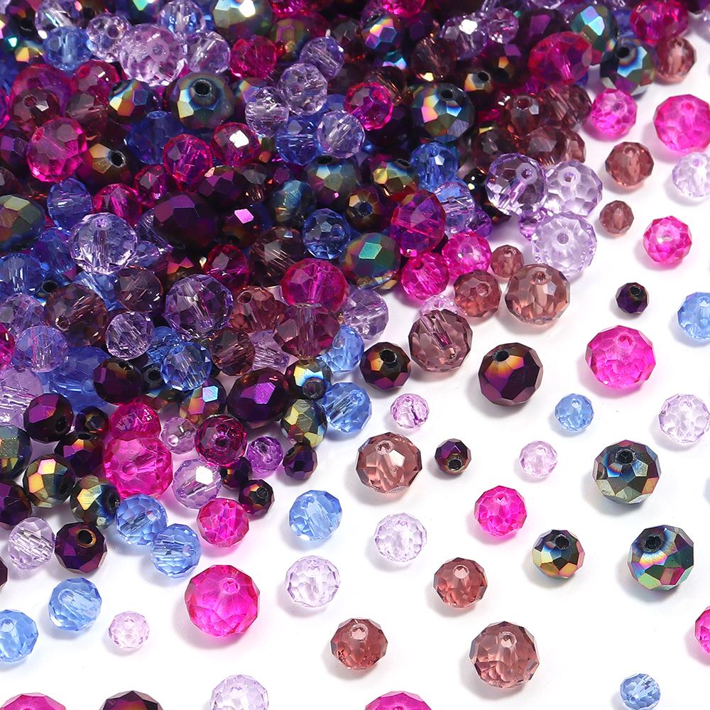 100-200pcs 4/6/8mm Mixed Color Crystal Beads Loose Spaced Flat Abacus Glass Beads For DIY Charms Bracelet Necklace Accessories