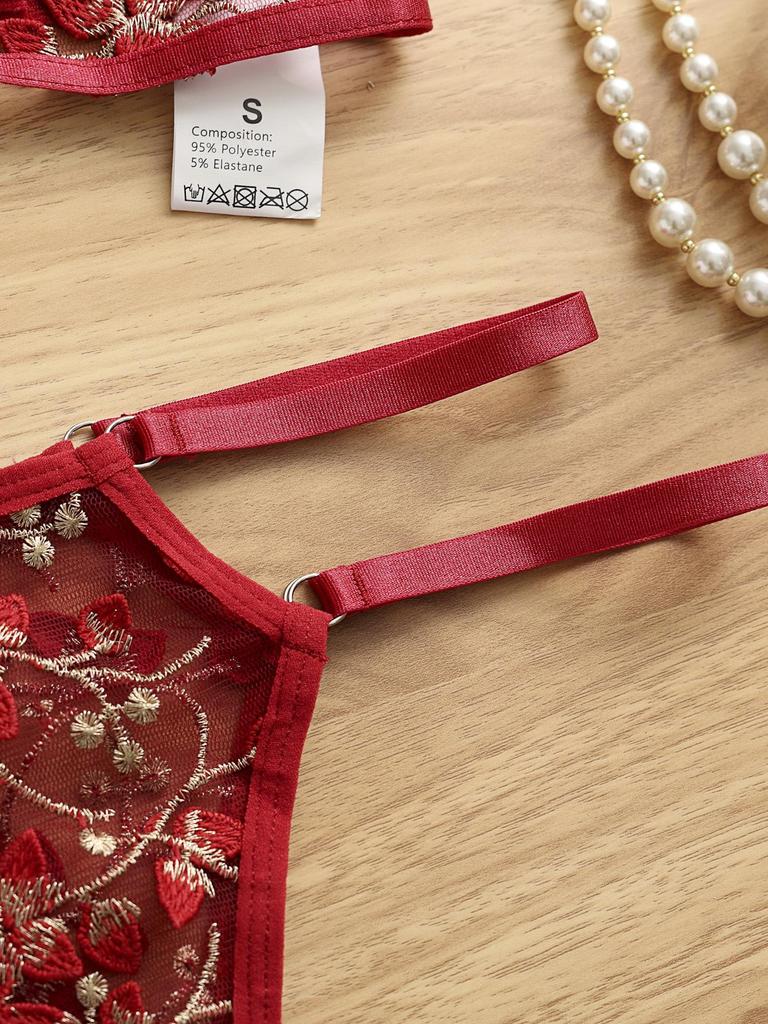 Сексуальный 3D вышитый цветочный комплект бюстгальтера и трусиков - Эротическое нижнее белье 2049