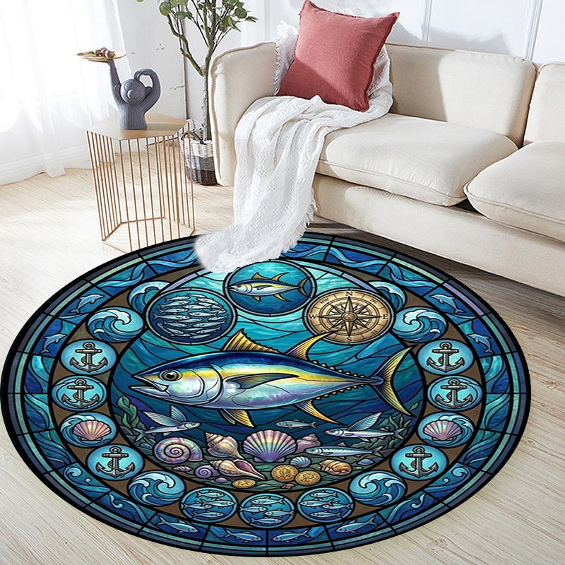 Marine Life Glass Round Area Rug Under Office Chairs Bedroom Living Room Home Decor