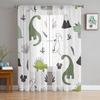 Animal Green Dinosaur Plant Tulle Sheer Window Curtains for Living Room Kitchen Children Bedroom Voile Hanging Curtain