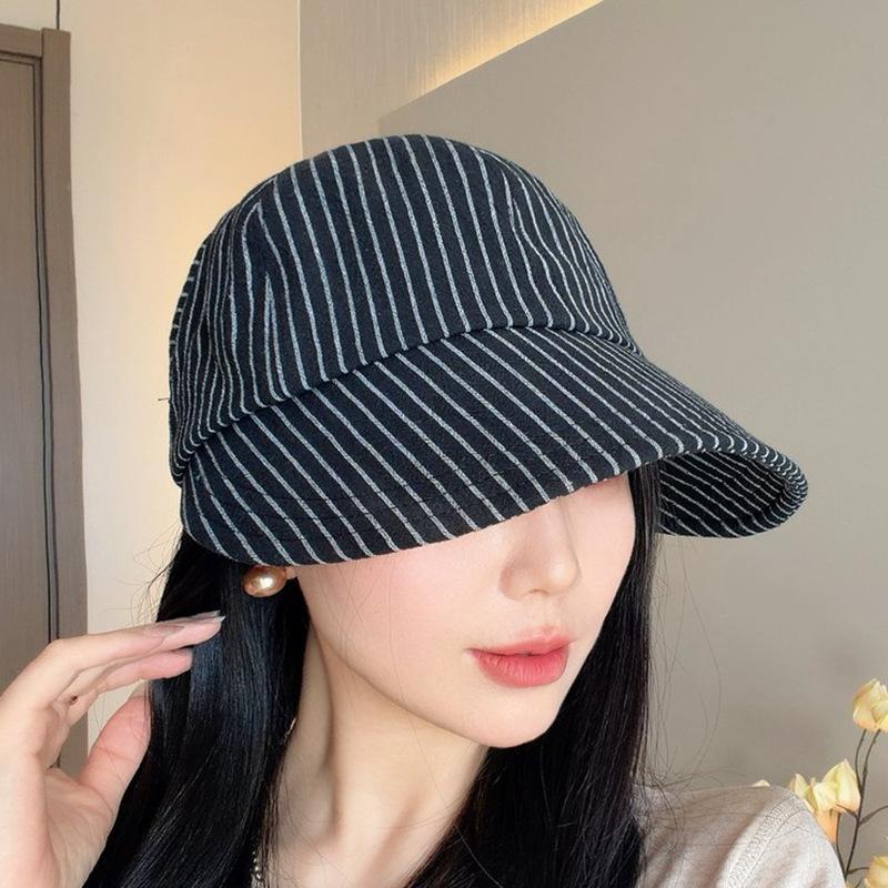 Trendy Korean Striped Wide-Brimmed Bucket Hat for Women Foldable Spring Summer Casual Cap