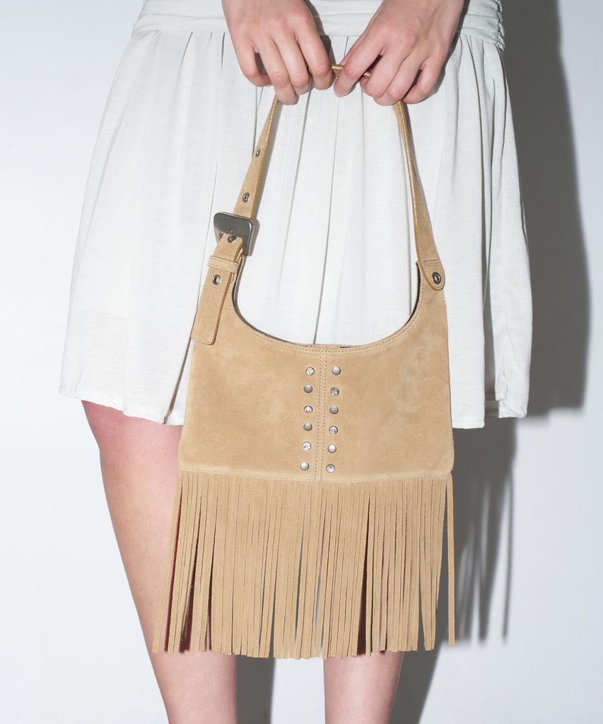 Koimooi City Flat Fringe Bag (Tan Suede)