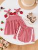 Red Plaid Strawberry Suspender Vest & Ruffle Shorts Set for Baby & Toddler Girls