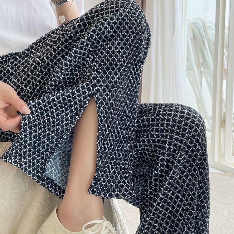 Женские брюки с высокой талией и разрезом, широкие, прямые, тонкие, повседневные летние брюки больших размеров для женщин