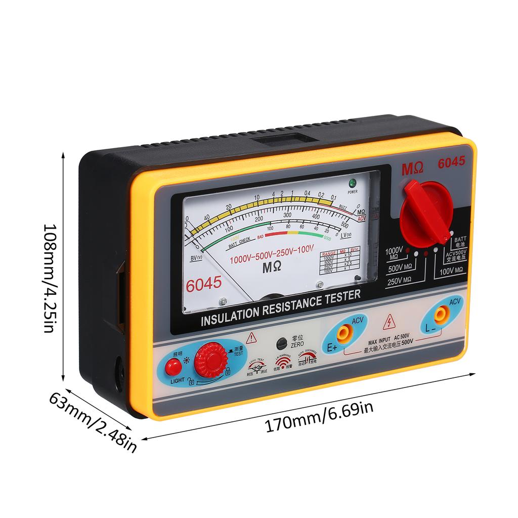 Insulation Resistance Meter Digital Ohmmeter Megger Handheld Insulation Tester Megameter 0-2000M Ohm