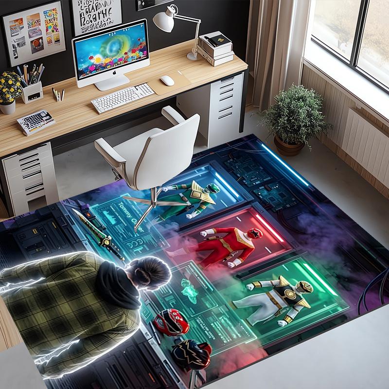Mighty Morphin Power Rangers Pattern Rug, Indoor/Outdoor Mat, for Picnic, Gameroom, Bedroom, Office, Living Room, Home Decor Carpet, Birthday Gift