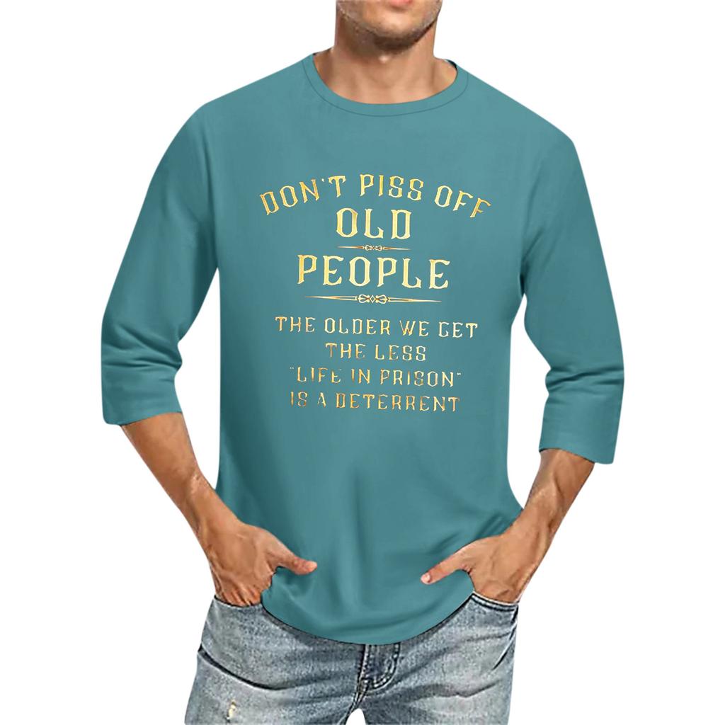 Мужской топ с принтом букв и рукавами три четверти, летом свободный.