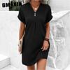 Women's Fashion Summer Spring Solid Color Print Short Sleeve V-Neck High Waist Casual Dresses