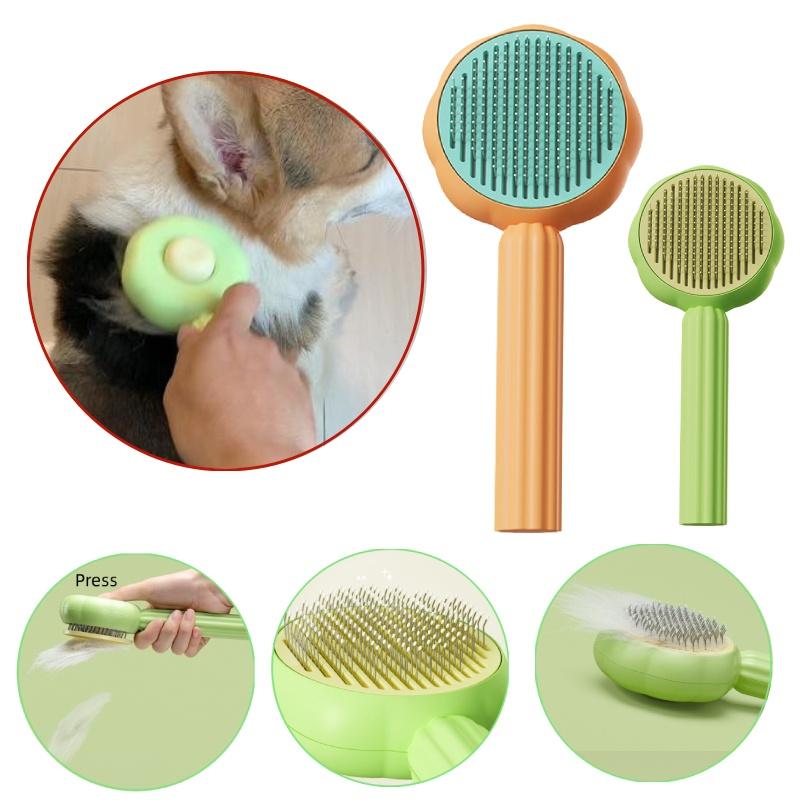 New Sunflower Pet Grooming Brush Self-cleaning, Curved Teeth, And Resin Protection For A Gentle, Spa-like Experience