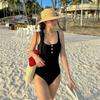11 Black French Premium Button Spa Resort Simple Fashion Muse Conservative Triangle One-Piece Swimsuit