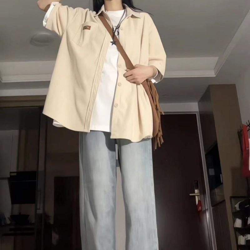 Женские рубашки с коротким рукавом Японские милые американские кардиганы Блузки Летняя свободная повседневная мода Женская одежда