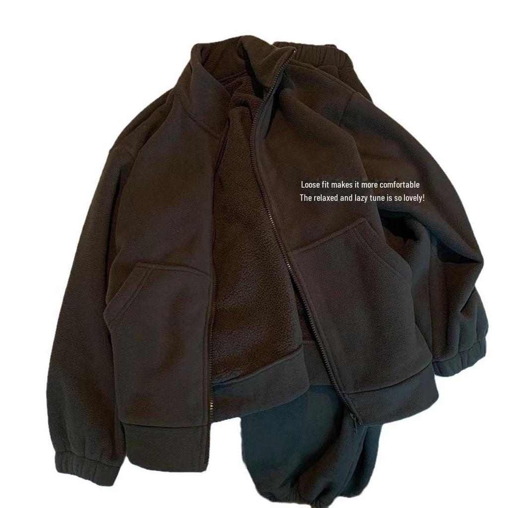 Женский зимний двухсторонний флисовый костюм для отдыха, свободный и плотный ленивый фасон, теплый комплект из 2 предметов