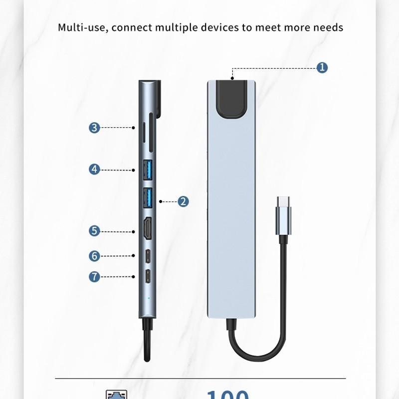 8-in-1 Type-c Expansion Dock USB-C To HDMI4k30hz USB3.0PD Card Reading Multifunctional Converter
