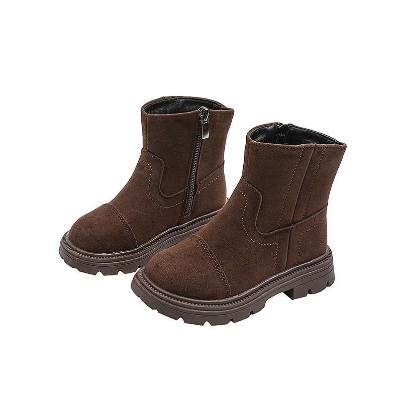 Children's Double-Sided Fleece Short Boots, New Autumn Korean Style Girls' British Retro Martin Boots for Older Kids