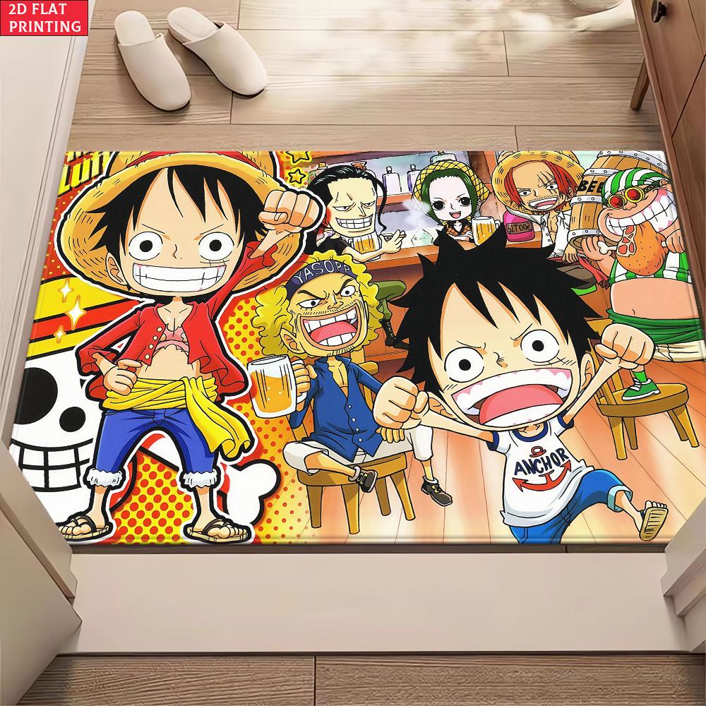 Chibi Anime Pirate Crew Doormat, Cute Cartoon Non-slip Floor Mat, Decorative Entrance Rug for Home Living Room Bedroom