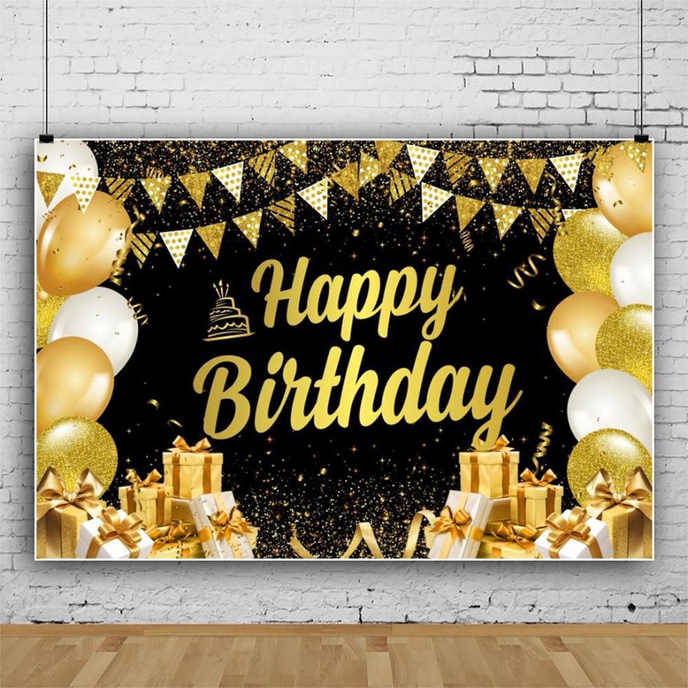 Черный Золотой С Днем Рождения Фото Фон Блестящий Плакат Фото Реквизит Фотостудия