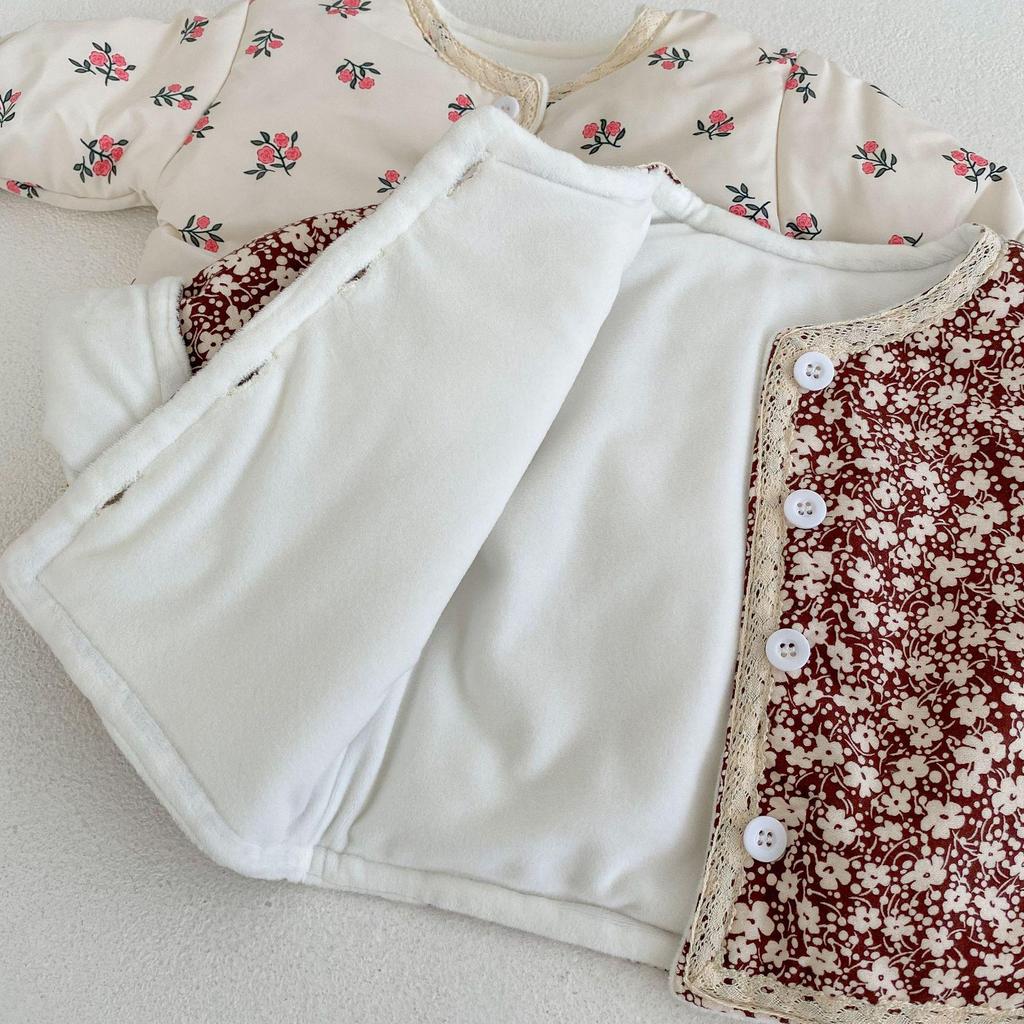 2025 Winter Baby Girl Floral Lace Cotton-Padded Jacket