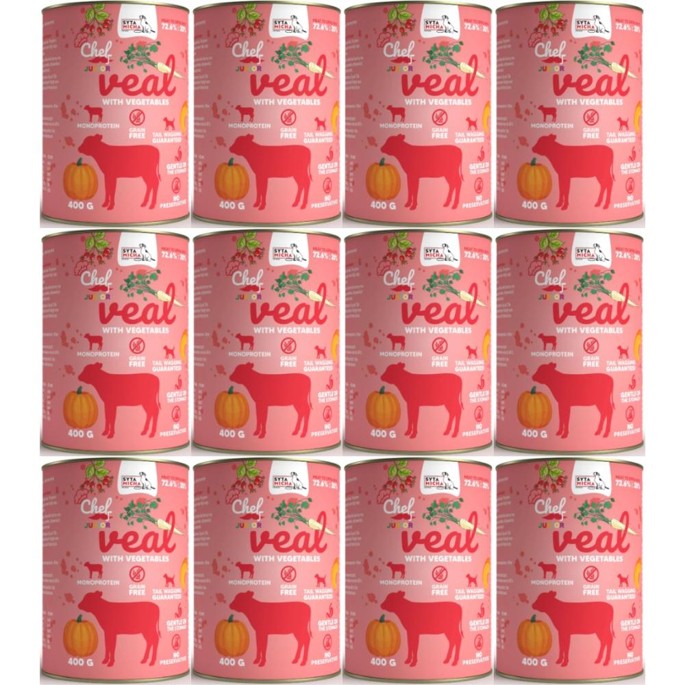 Wet Dog Food Syta Micha Veal With Vegetables Junior 12X400G